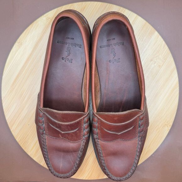 Polo Ralph Lauren Mens Leather Penny Loafers Shoes Brown Sz 11D - Picture 7 of 10